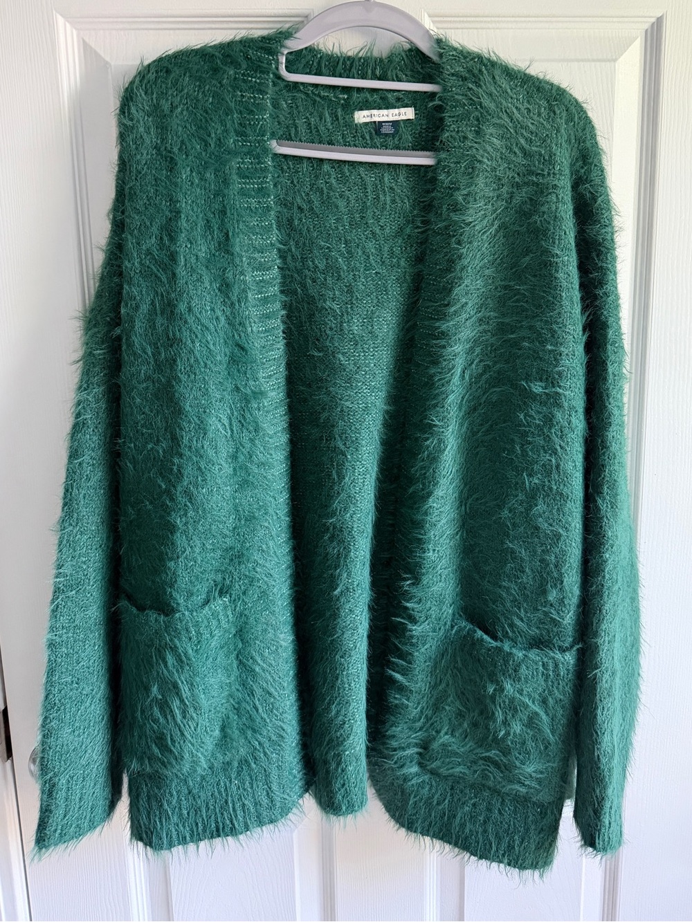 American Eagle Outfitters Emerald Green Fuzzy Open-Front Cardigan